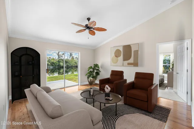 a view of a room with a large window