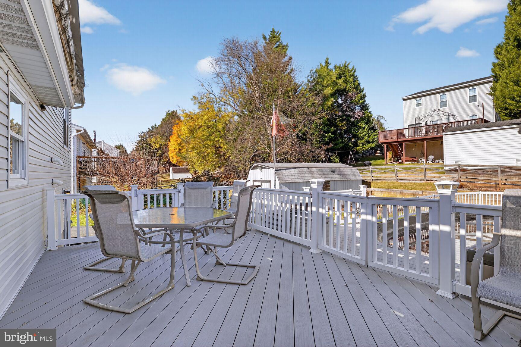 3726 Oakfalls Way Nottingham, MD 21236 - Photo 26 of 35 a view of a roof deck with table and chairs with wooden floor and fence
