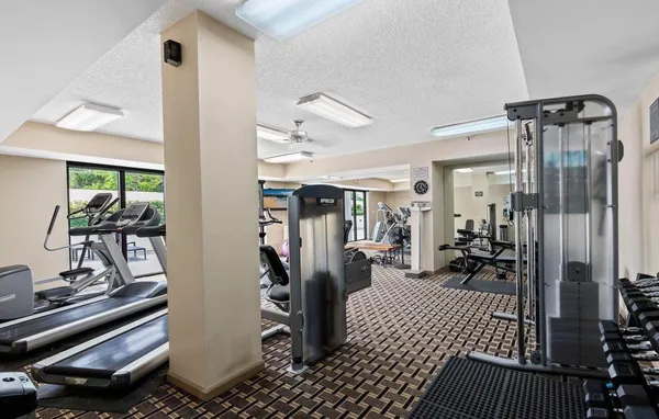 a view of a room with gym equipment
