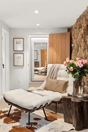 a bedroom with a bed and furniture