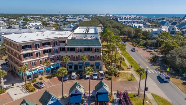 an aerial view of a multi story building