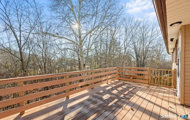 a view of a yard with trees in the background