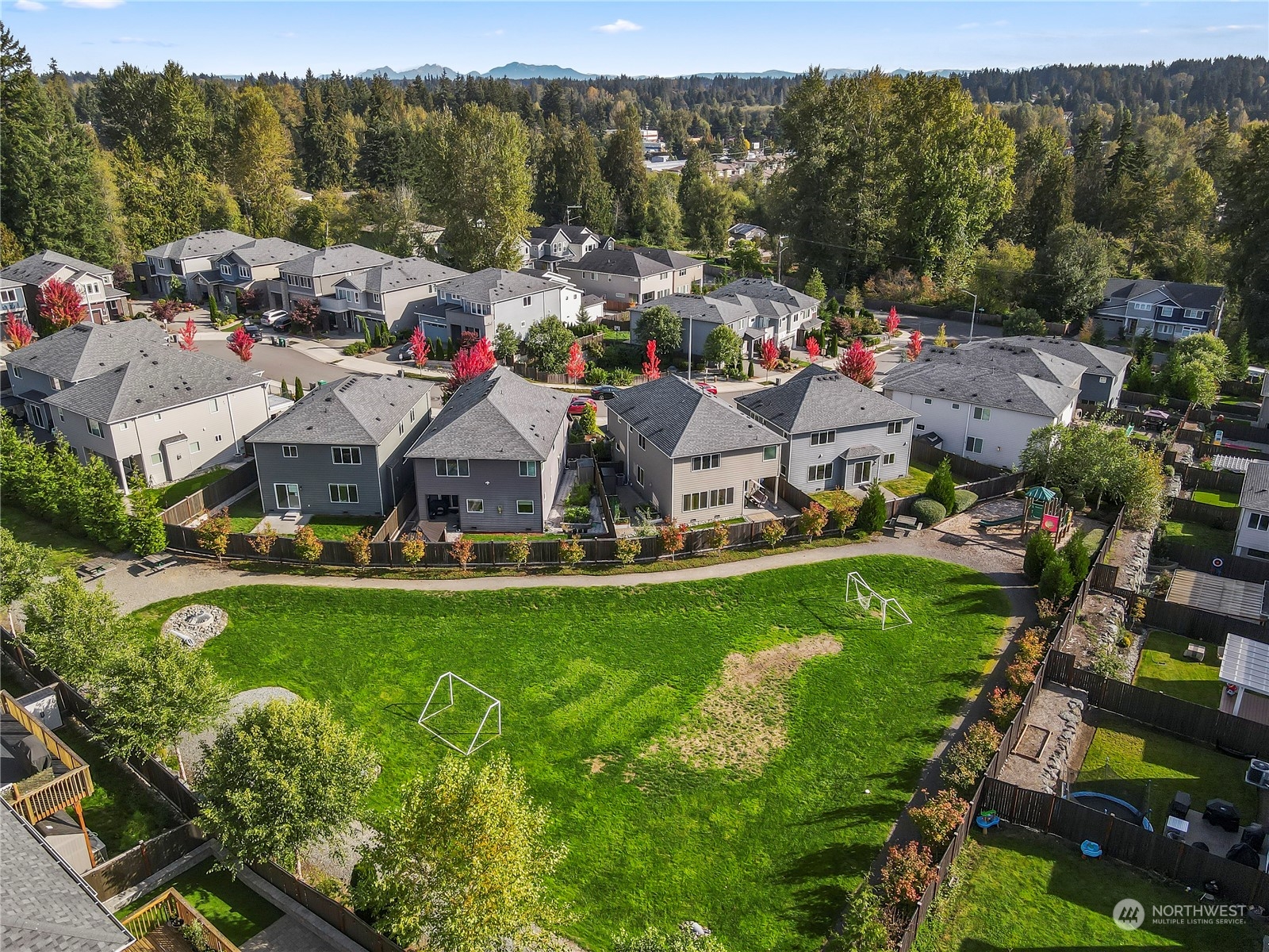 1224 198th Place Southeast Bothell, WA 98012 - Photo 35 of 38 a view of a town with swimming pool and trees in the background