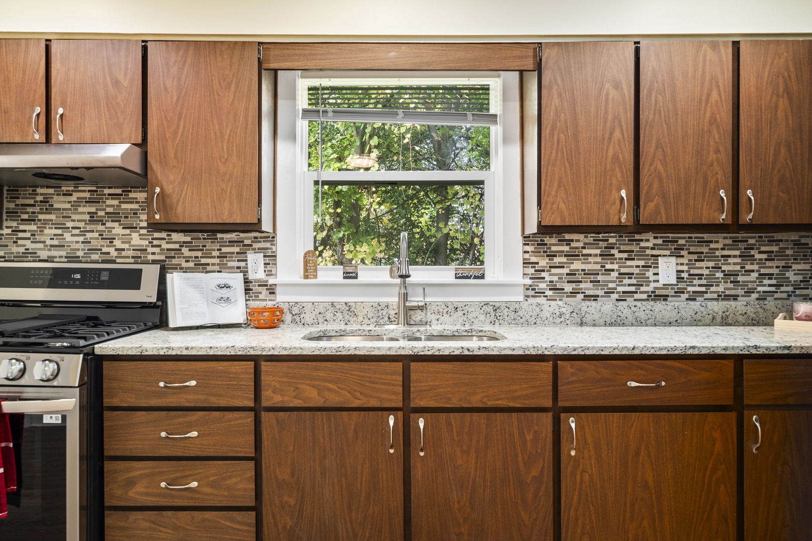 303 Princeton Street Lockport, IL 60441 - Photo 8 of 16 a kitchen with granite countertop wooden cabinets a sink and a window