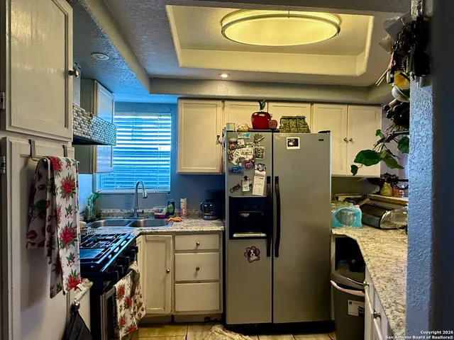 a storage room with cabinets