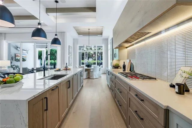 a large kitchen with a stove