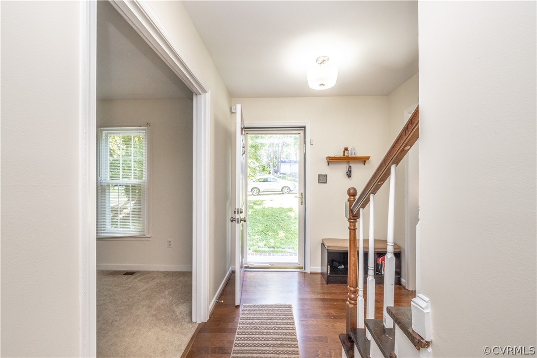 7436 Drexelbrook Road Chesterfield, VA 23832 - Photo 3 of 31 a view of hallway with wooden floor and stairs