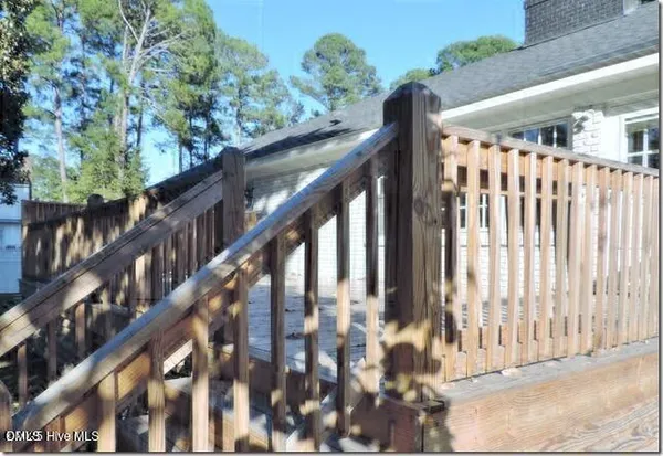 a view of wooden balcony