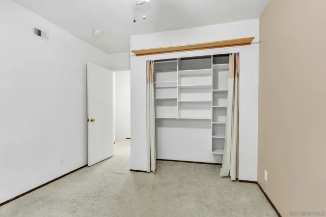 a view of an empty room with closet