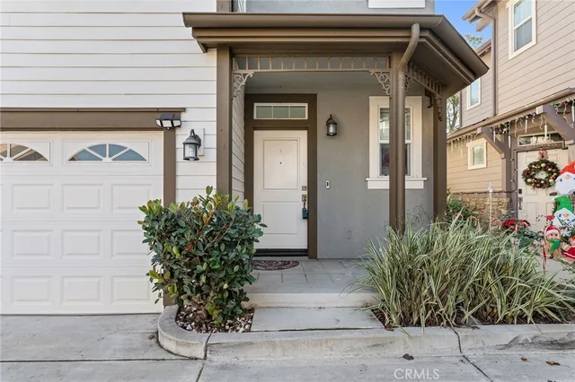 a potted plant sitting in front of a house