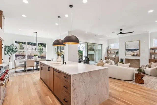 a kitchen with a stove and a microwave