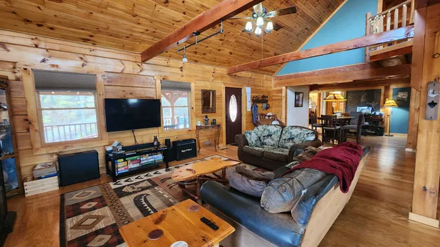 a view of balcony with wooden floor