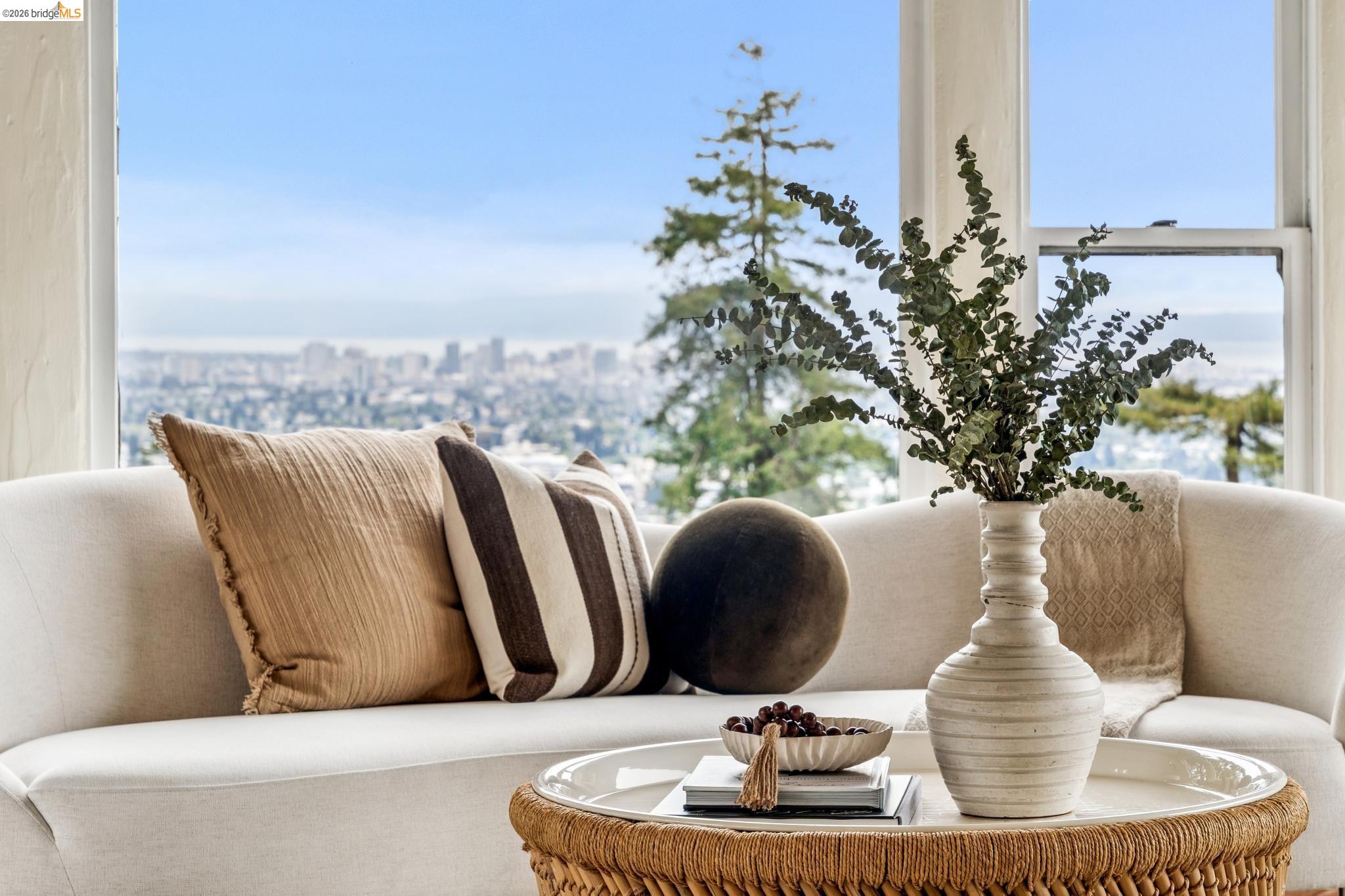 784 Cragmont Avenue Berkeley, CA 94708 - Photo 21 of 64 Large window framing a city skyline and ocean horizon