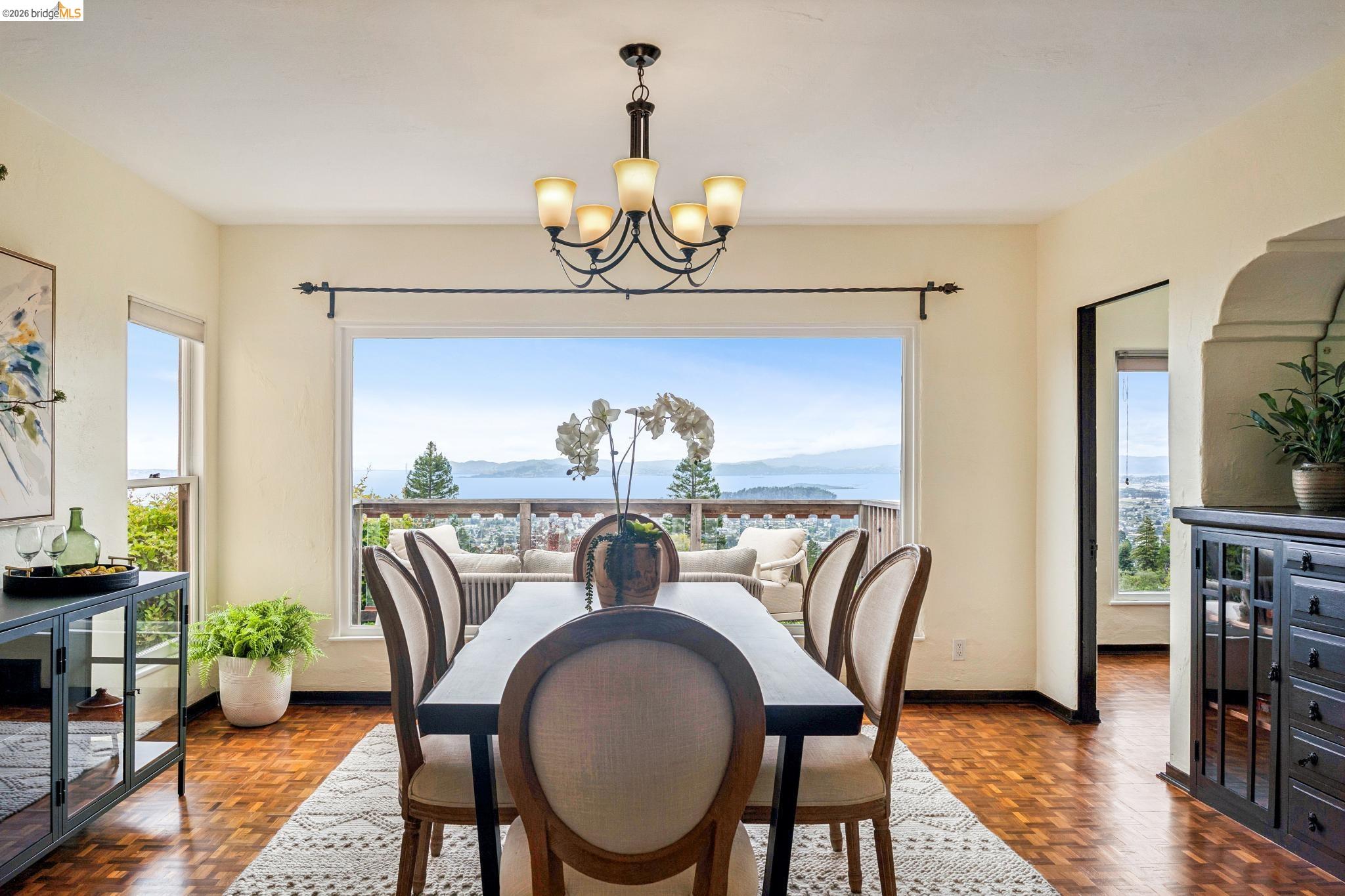784 Cragmont Avenue Berkeley, CA 94708 - Photo 25 of 64 Dining area featuring a large picture window with a wide water and distant city panorama