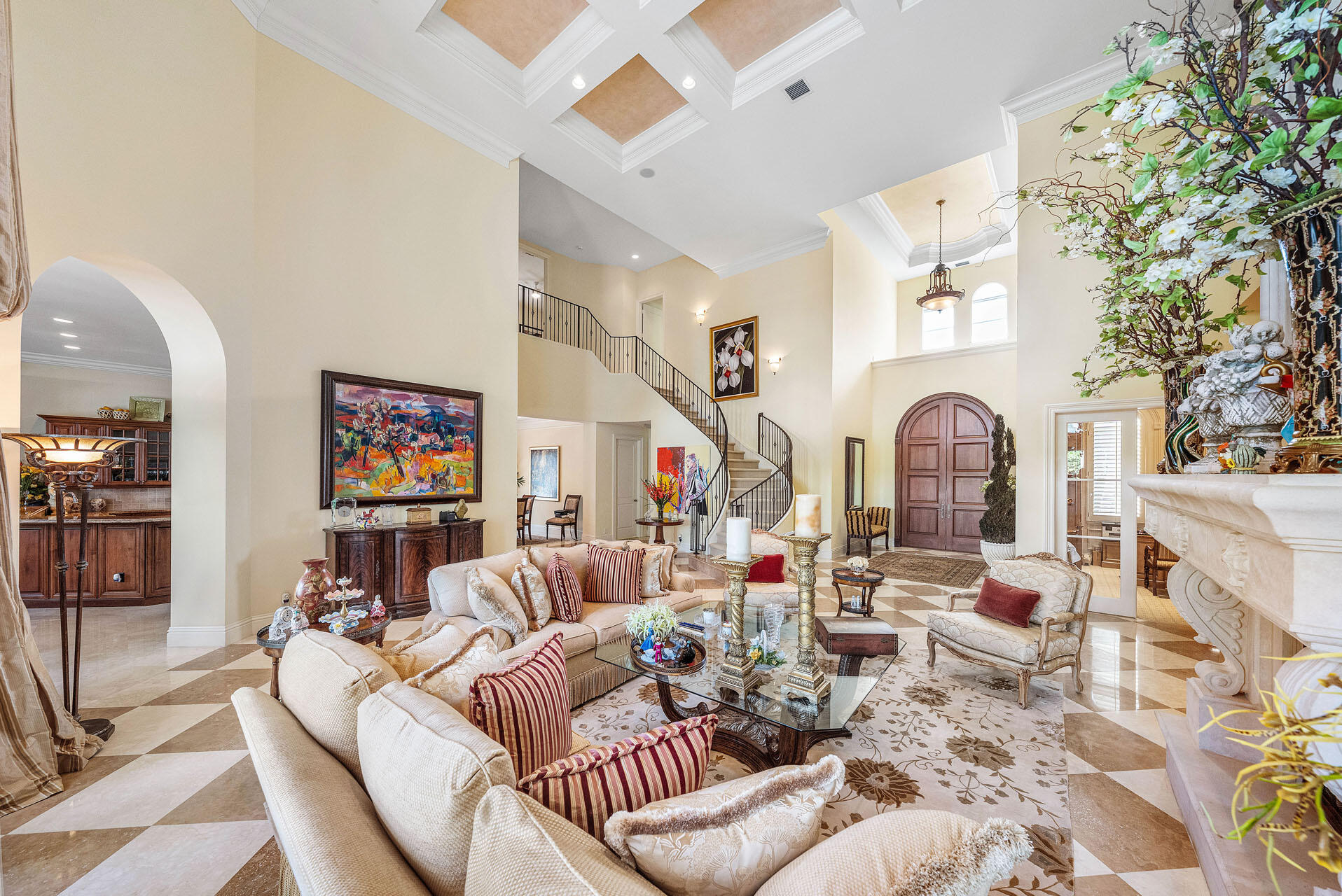 2386 West Maya Palm Drive Boca Raton, FL 33432 - Photo 33 of 76 a living room with furniture a fireplace and a chandelier