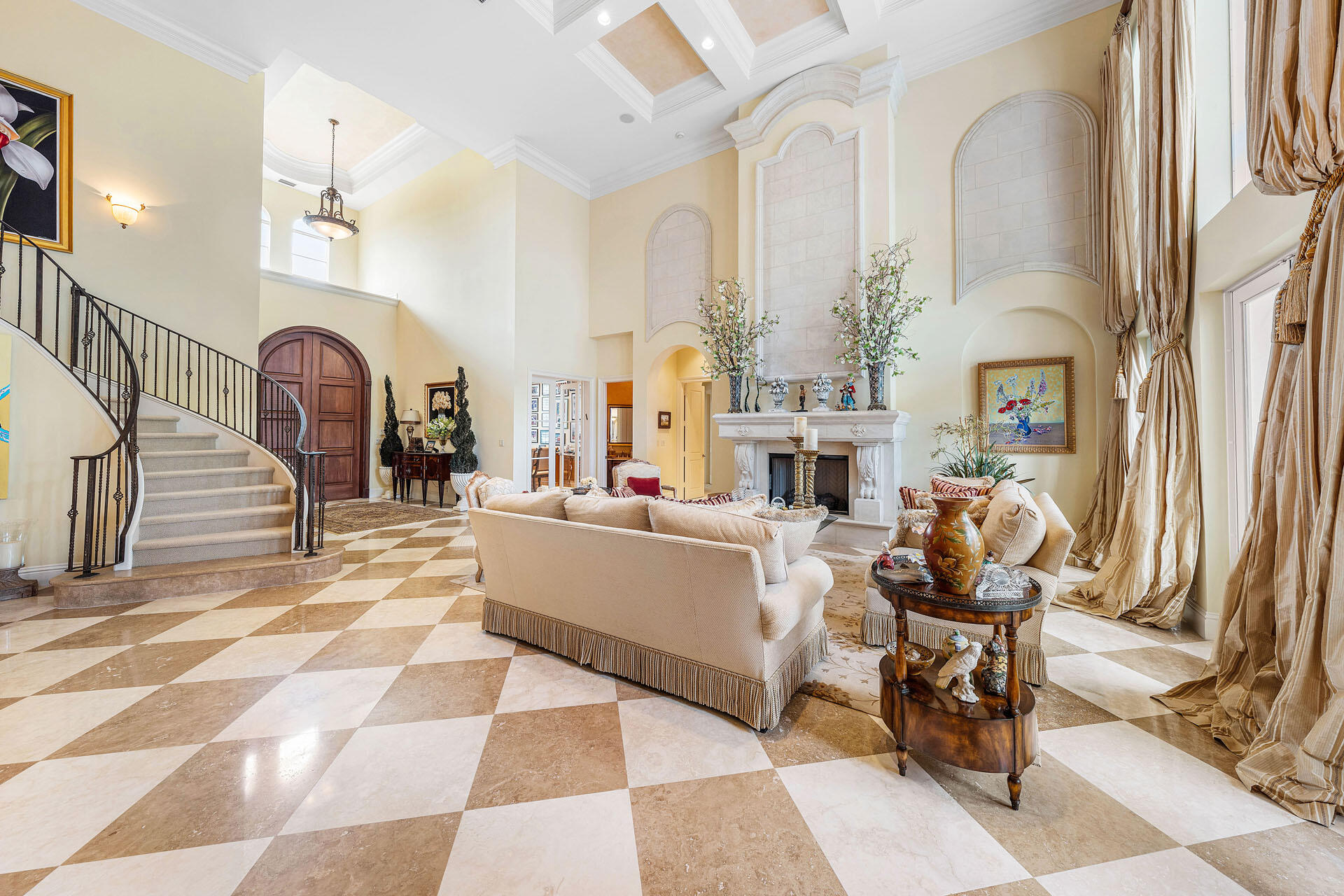 2386 West Maya Palm Drive Boca Raton, FL 33432 - Photo 34 of 76 a living room with fireplace furniture and a chandelier