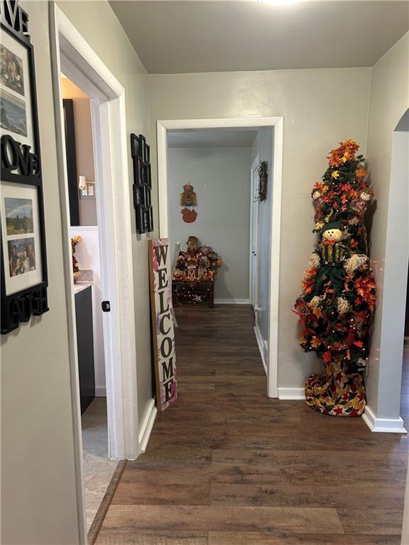 124 Giron Street Leechburg, PA 15656 - Photo 9 of 46 a view of a hallway with wooden floor and a potted plant