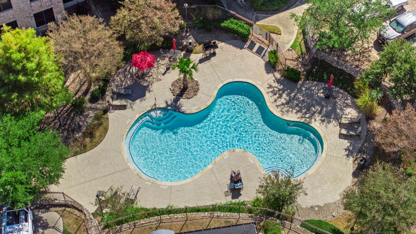 7701 Rialto Boulevard, Unit 1426 Austin, TX 78735 - Photo 28 of 29 an aerial view of a swimming pool