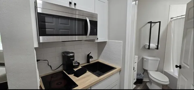 a bathroom with a toilet and a sink