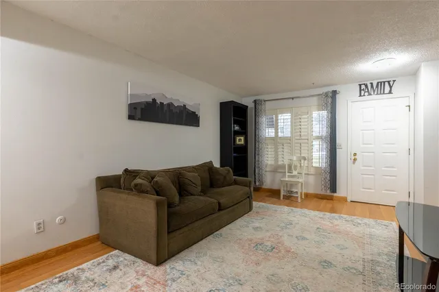 a living room with furniture and a rug