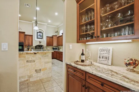 a kitchen with lots of counter top space