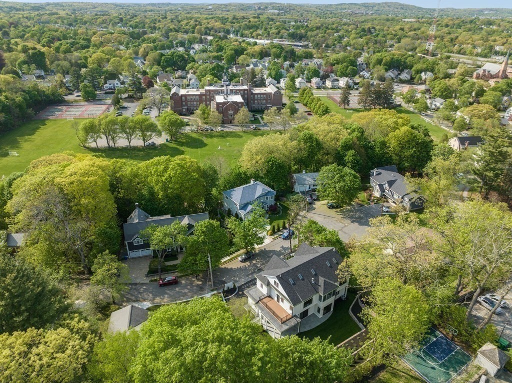 91 Oldham Road Newton, MA 02465 - Photo 38 of 38 an aerial view of residential house with outdoor space and swimming pool