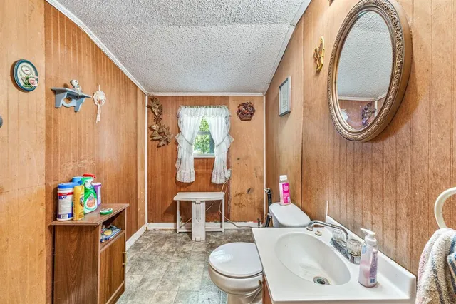 a bathroom with a sink a toilet and a mirror