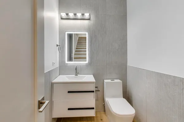 a bathroom with a toilet a sink and mirror