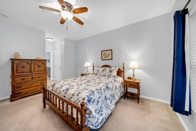 a bedroom with a bed and dresser