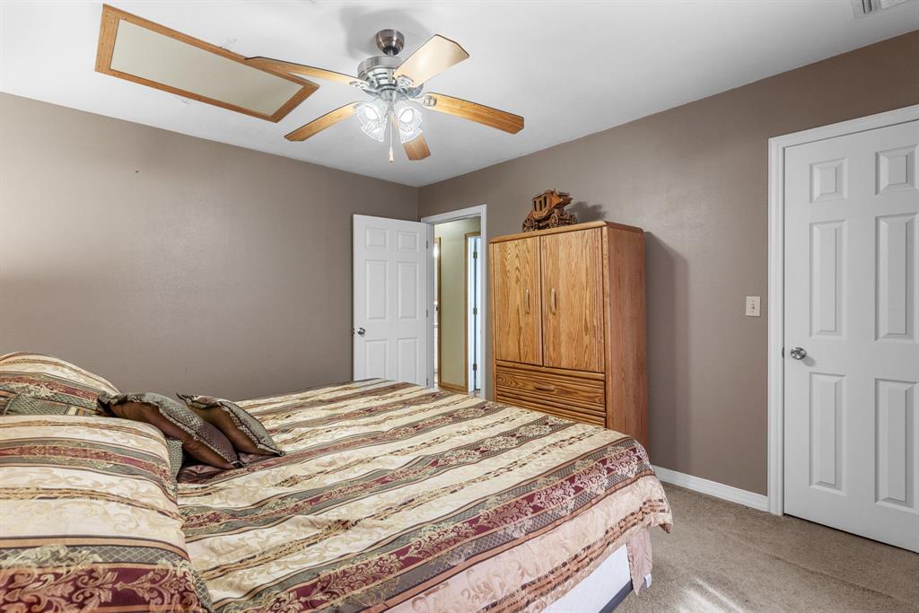 13315 Highway 281 Scotland, TX 76379 - Photo 24 of 40 Bedroom 3 featuring neutral wall paint, carpet, ceiling fan with light fixture, and white paneled doors