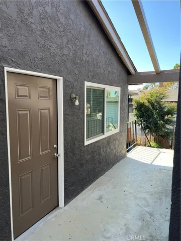 a view of porch with large window