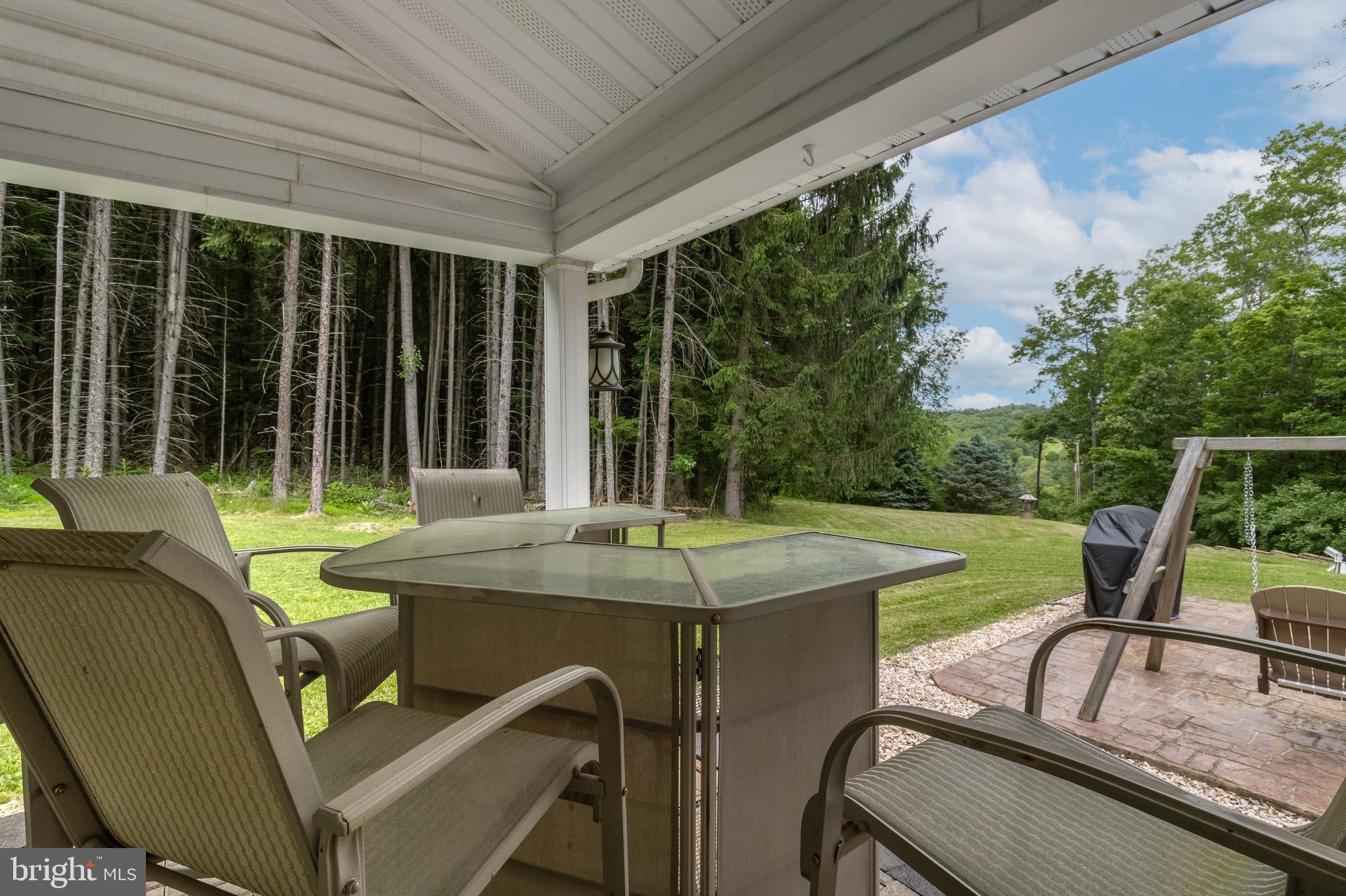 1296 Sunnyside Hollow Road Port Matilda, PA 16870 - Photo 14 of 49 a view of a patio with a table chairs and a backyard