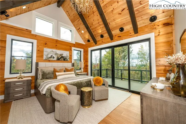 a view of balcony with wooden floor