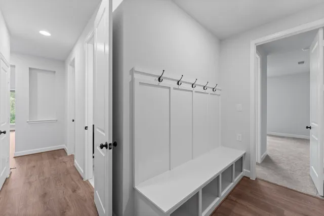 a view of a hallway with closet