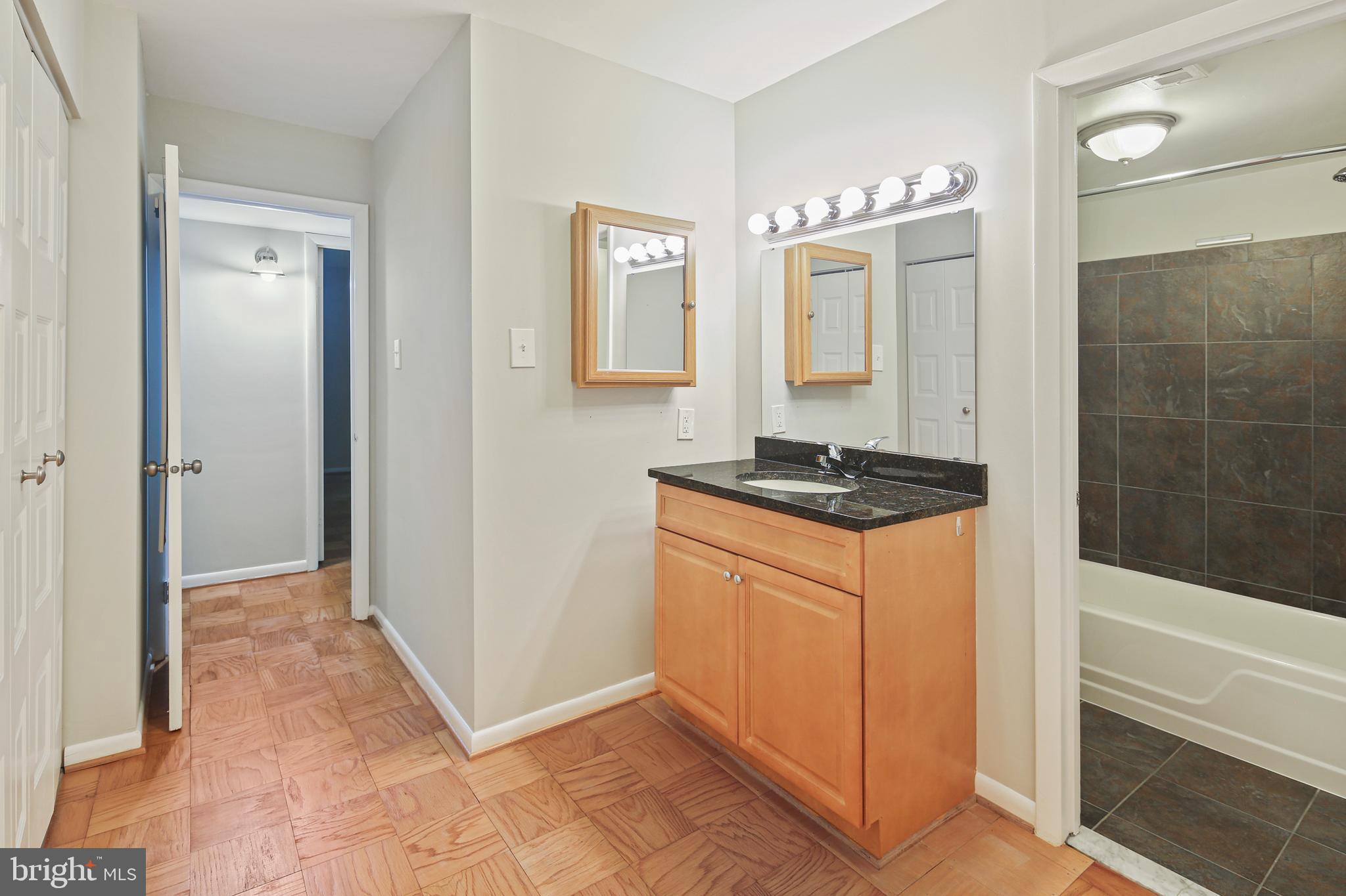 5239 West Running Brook Road, Unit 301 Columbia, MD 21044 - Photo 28 of 33 a spacious bathroom with a granite countertop sink a mirror and shower