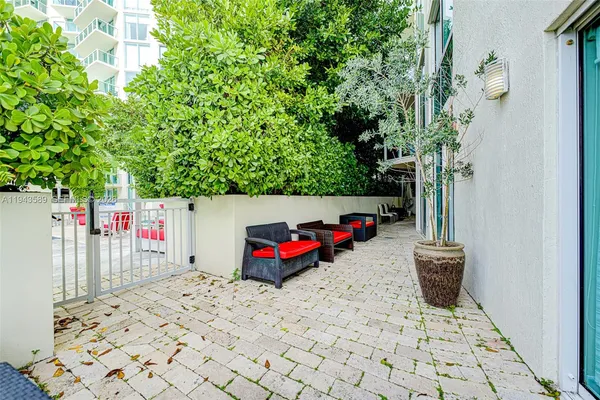 an outdoor space with patio