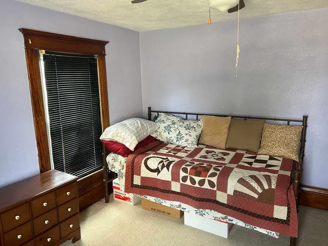 a bedroom with a bed and a dresser