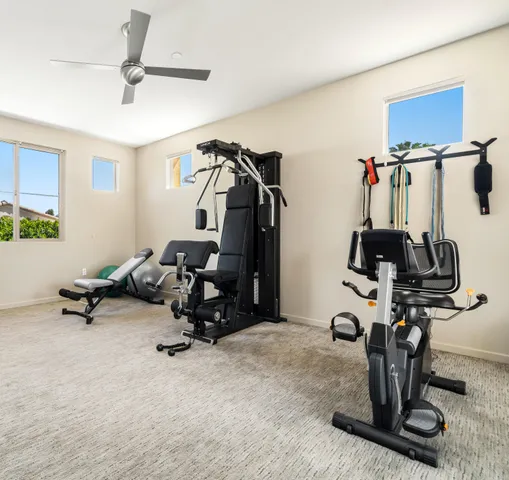 a view of a room with gym equipment