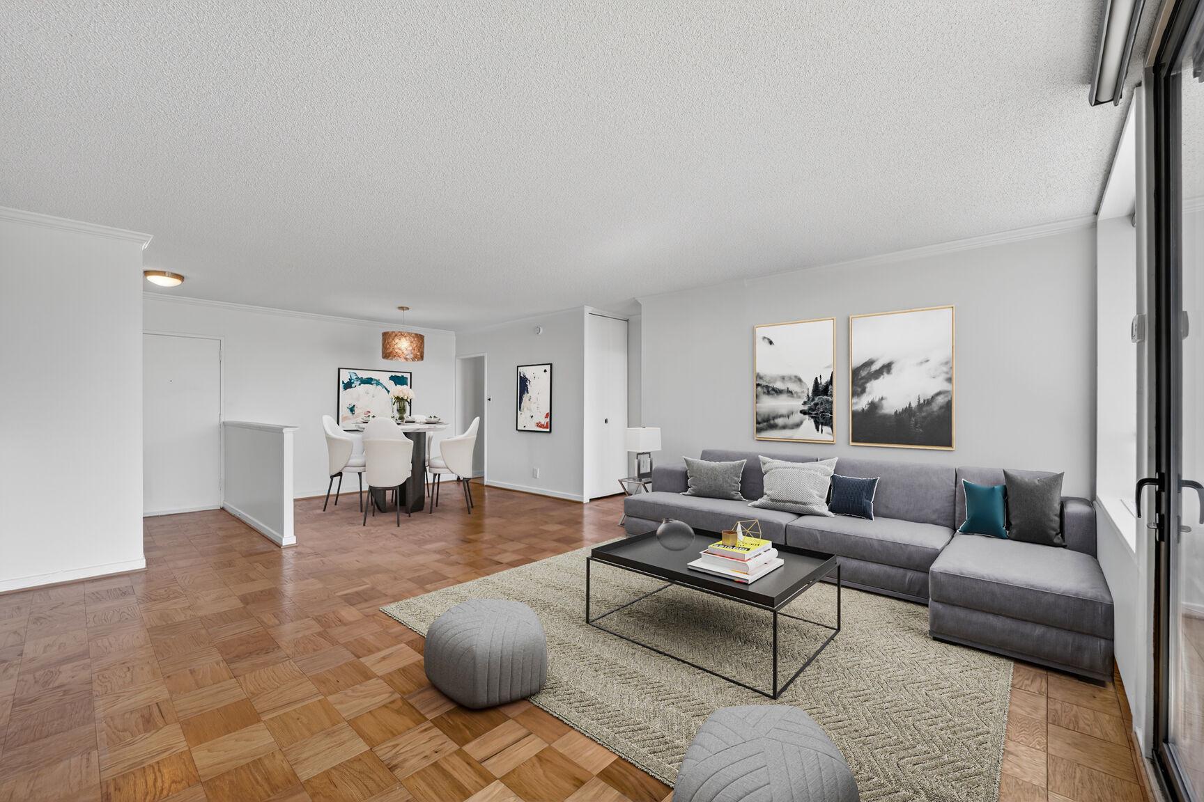 240 M Street Southwest, Unit E406 Washington, DC 20024 - Photo 9 of 36 Seamless flow-living to dining (virtually staged)