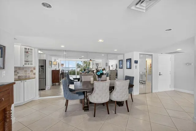 a view of a park with large trees