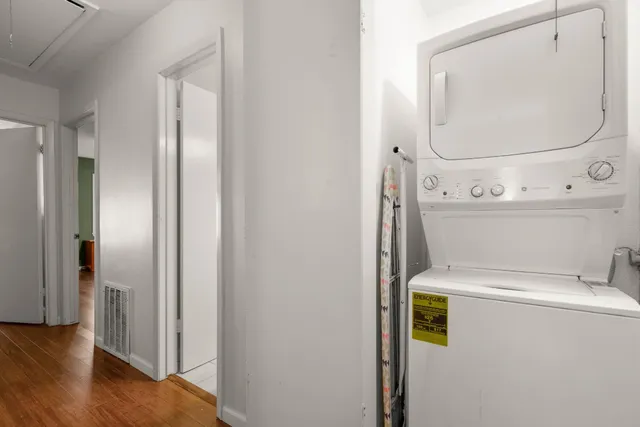 a view of a room with racks on the wall