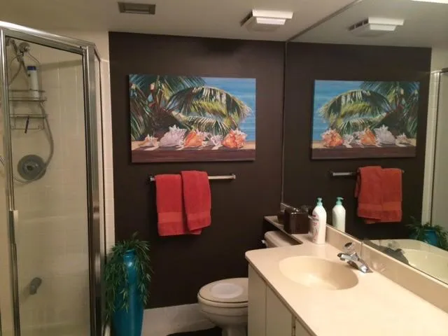 a bathroom with a sink mirror and toilet