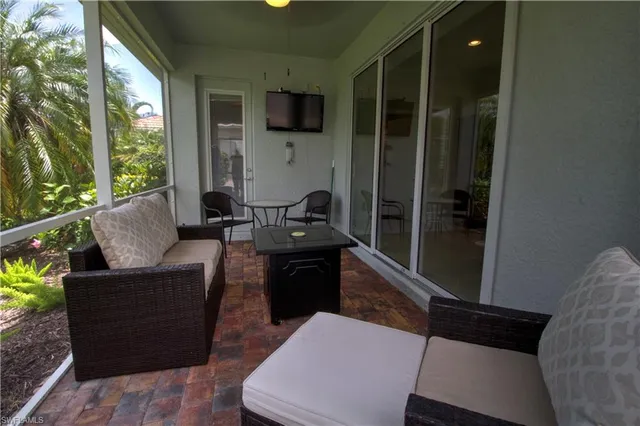 a view of a park with palm trees