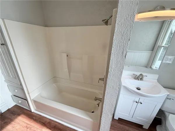 a bathroom with a bathtub