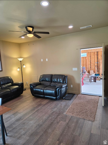 9381 South Sevier Riv Ranch Levan, UT 84639 - Photo 56 of 58 Wood-finish flooring, recessed lighting, and a ceiling fan with integrated lighting