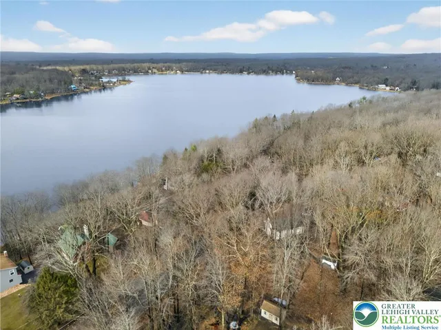 a view of a lake and mountain in the back