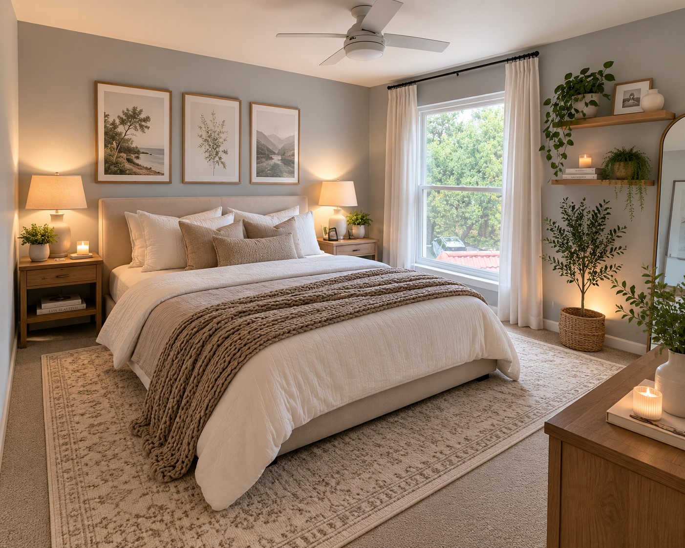 2918 Ranch Road 620 North, Unit C120 Austin, TX 78734 - Photo 15 of 34 Ai Virtual Staging: Upstairs bedroom has carpet, closet and a ceiling fan.