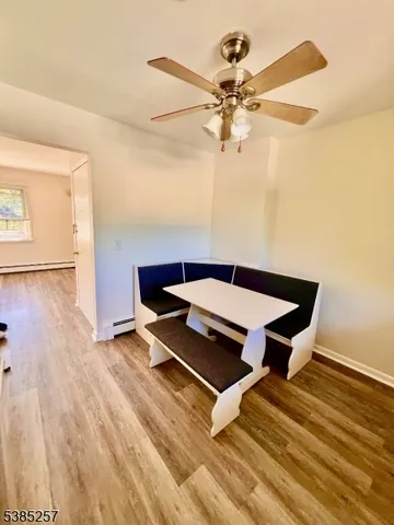 a workspace with wooden floor