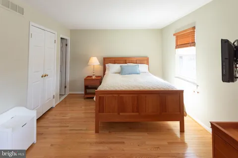 a bedroom with a bed and flat screen tv