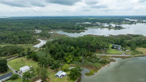 a view of a lake with a city